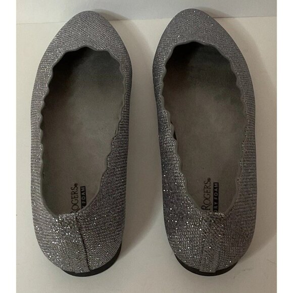 Kim Rogers Womens Flat‎ Shoes Silver Glitter Scalloped Edge Comfort Foam Size 9M - Picture 3 of 5